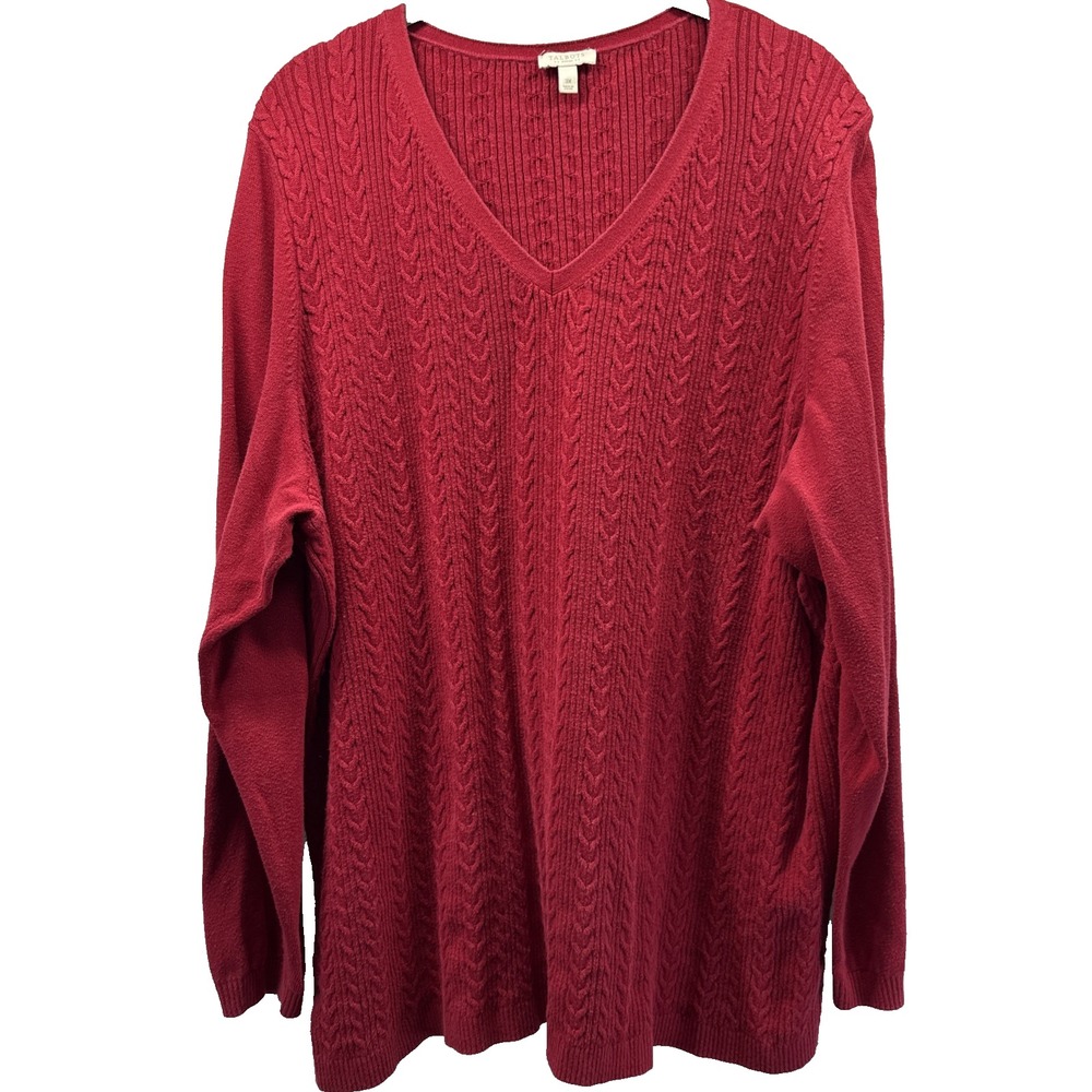 Talbots Womens Red Cable Knit Sweater V-Neck Long Sleeve Pullover Plus Size 3X